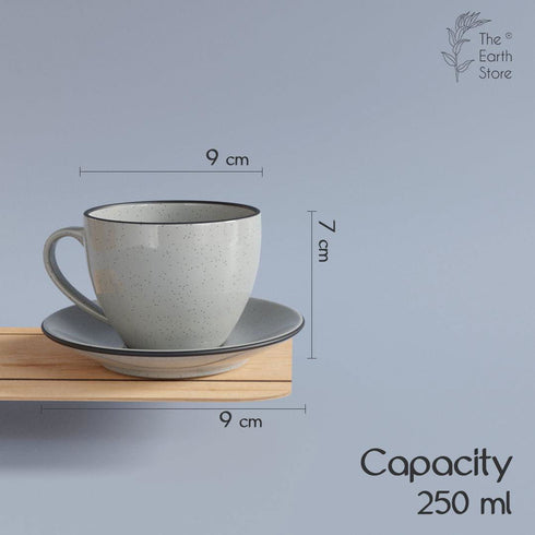 Grey Marble Cappuccino Cup Saucer Set Of 2 - The Earth Store - Cup Sets